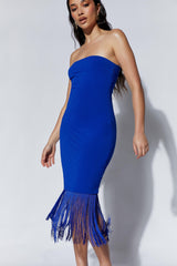 Zarina Strapless Fringe Dress - Persian Blue