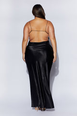 Sadie Maxi Satin Halter Ruched Slip Dress - Black