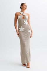 Kyla Floral Crochet Maxi Dress - Taupe/White