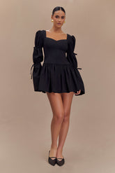Raine Long Sleeve Cotton Mini Dress - Black