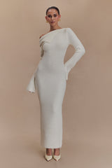 Magenta One Shoulder Fluffy Knit Midi Dress - Ivory