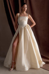 Carla Ruched Gown - Cream Ivory