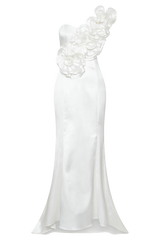 Olivia Strapless Satin Rose Wedding Gown - White