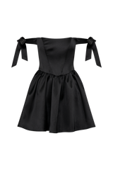 Rita Satin Mini Dress With Bow Sleeves - Black