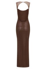 Jasmyn Hot Fix Maxi Dress With Mesh Back - Chocolate