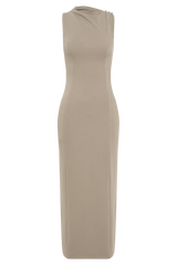 Taylor Draped Stretch Crepe Midi Dress - Mushroom