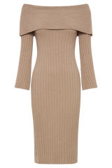 Stefania Off Shoulder Knit Dress - Taupe