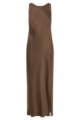 Gemima Satin Maxi Dress With Split - Mocha