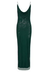 Madelaine Diamante Mesh Cowl Maxi Dress - Emerald