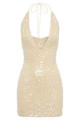 Cecilia Deep V Sequin Mini Dress - Cream