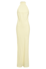 Claire Matte Satin Drape Back Maxi Dress - Light Yellow