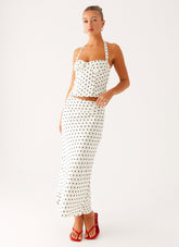 Breanne Midi Skirt - White Polka Dot