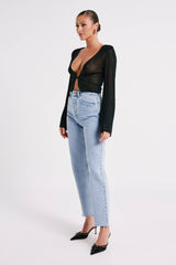 Debra Mixed Yarn Top - Black