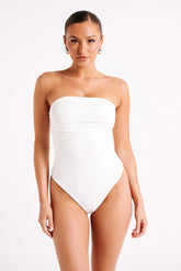 Romina Recycled Nylon Ruched Bodysuit - White