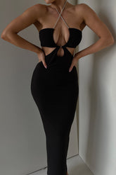 Jessa Diamante Rope Cut Out Midi Dress - Black