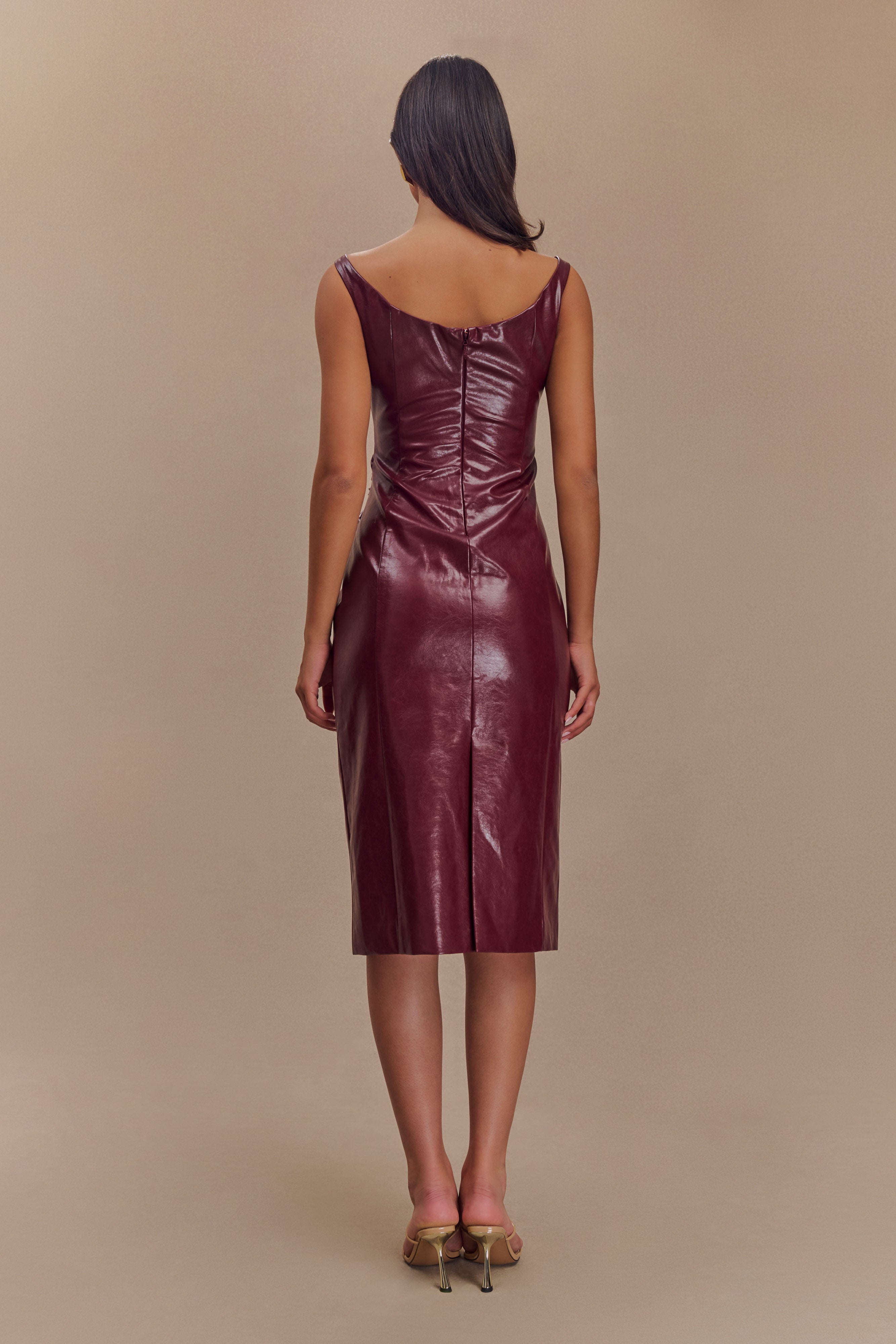 Sonia Faux Leather Midi Dress - Cherry Red