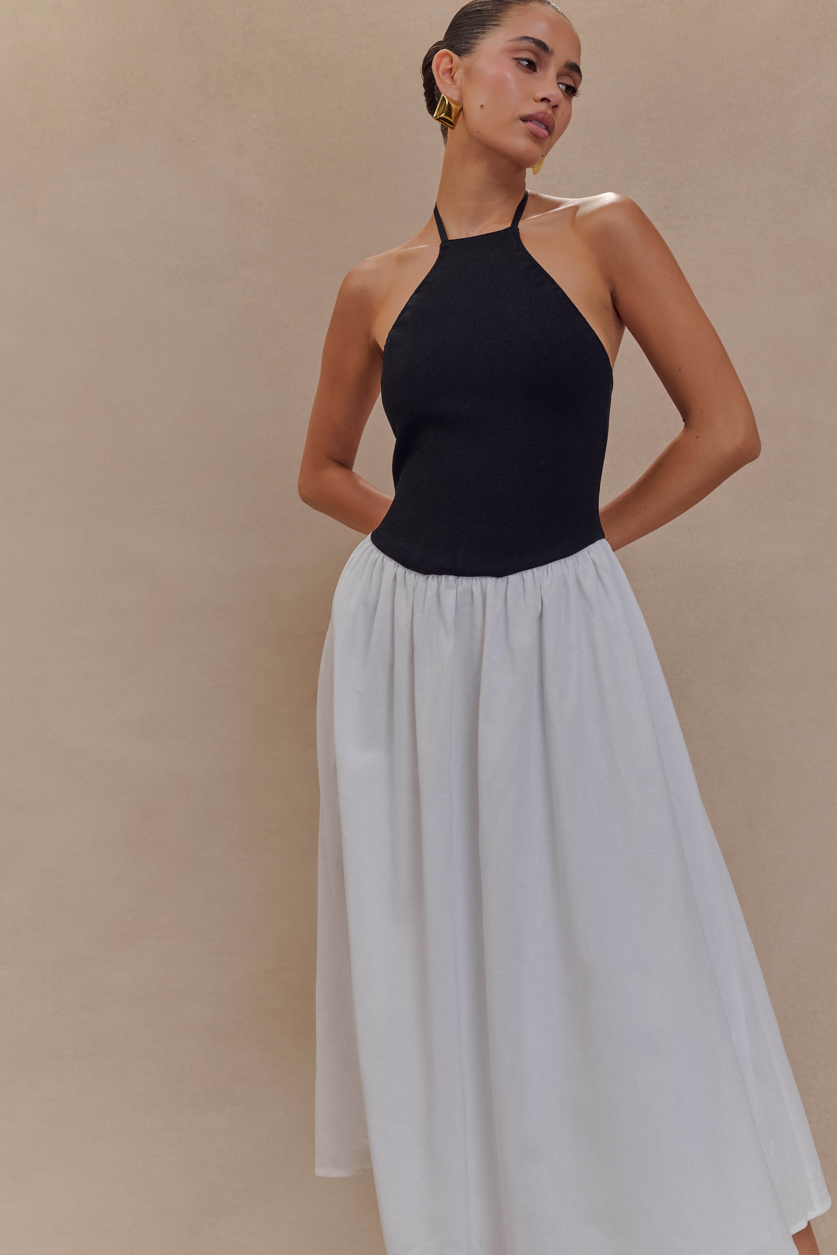 Katie Knit And Linen Midi Dress - Black/White