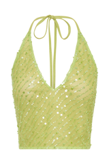Brielle Sequin Halter Top - Parakeet Green