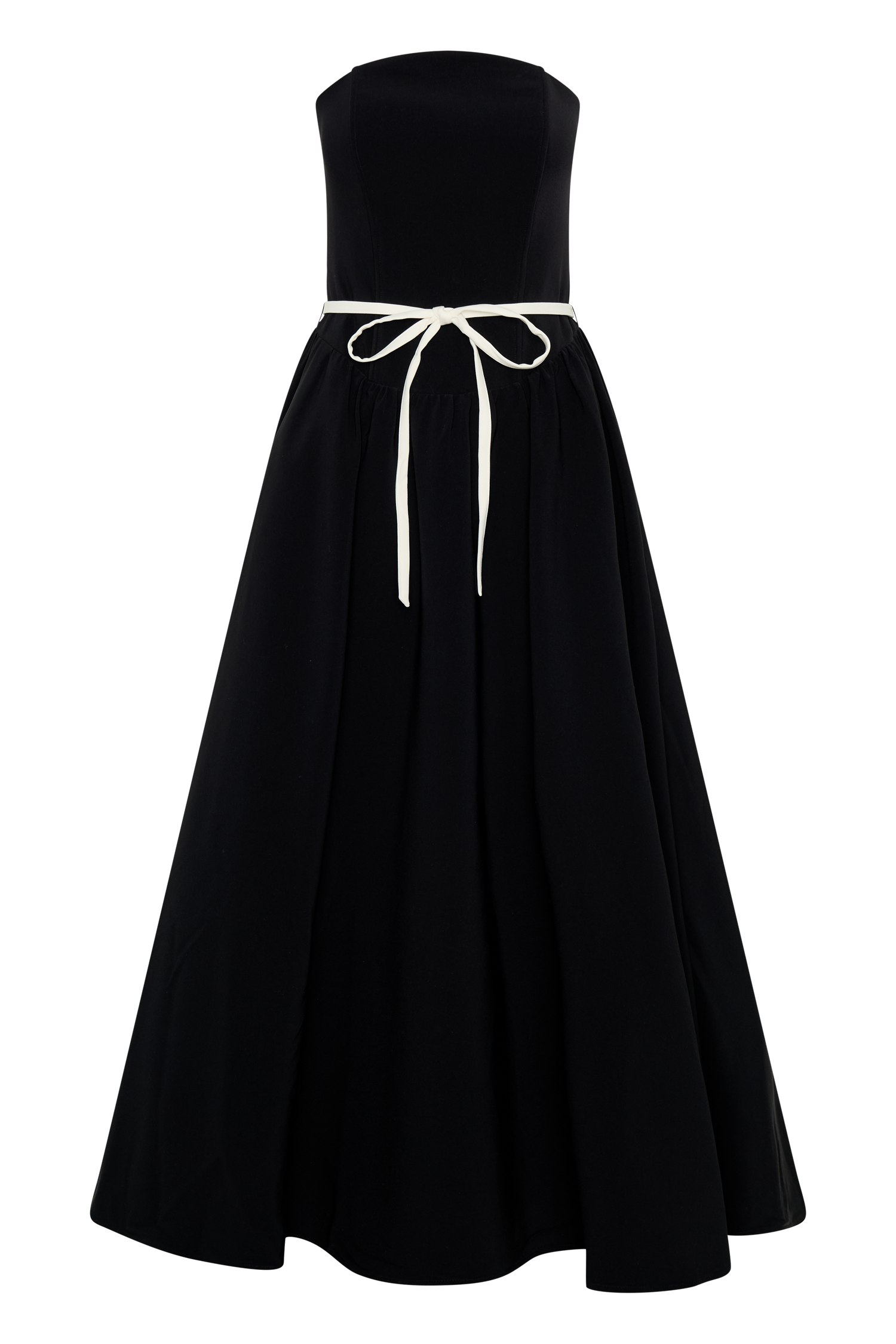 Penny Strapless Contrast Midi Dress - Black & White