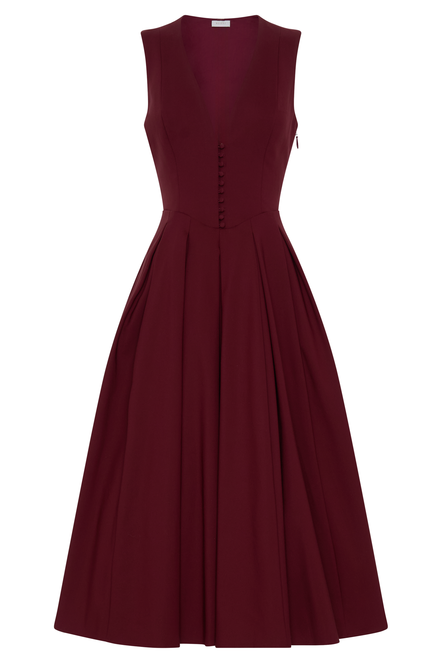 Keely Cotton Sleeveless Midi Dress - Wine
