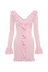 Karolina Knit Mini Dress With Frill - Blush Pink