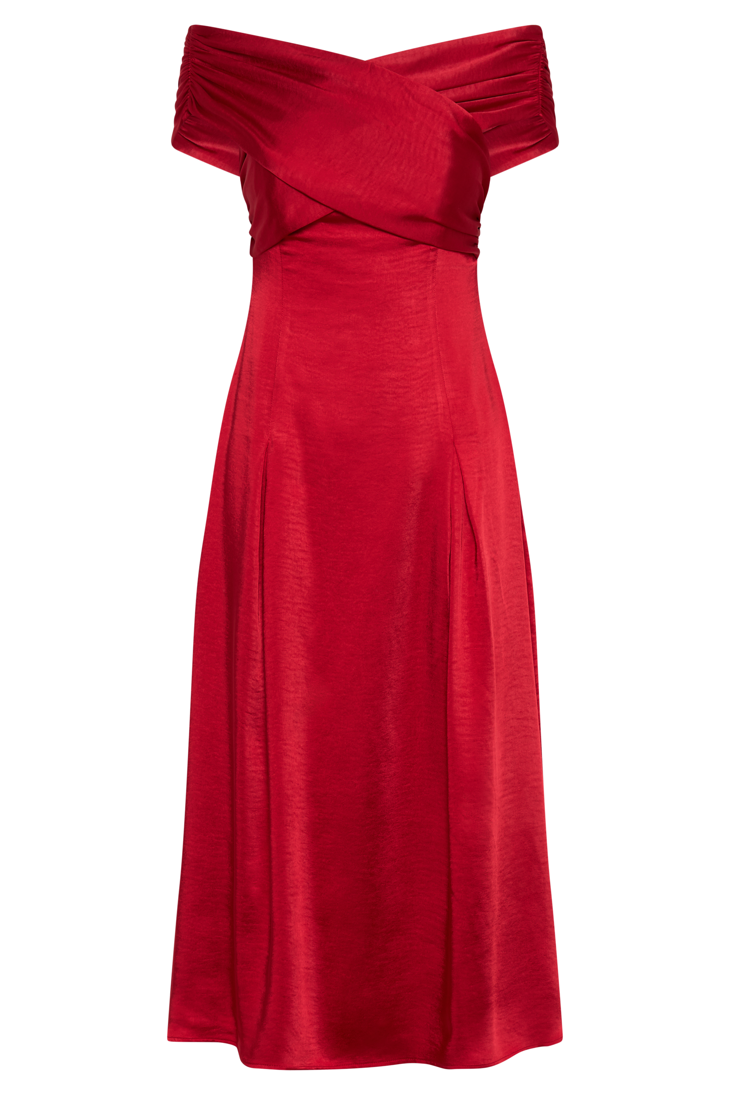 Sofie Off Shoulder Midi Dress - Red