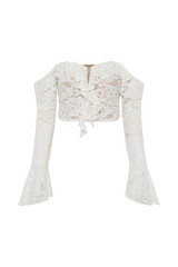 Artemis Lace Plisse Off Shoulder Top - Ivory