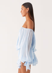 Eira Balloon Sleeve Mini Dress - Baby Blue