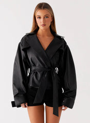 Midtown Leather Trench - Black