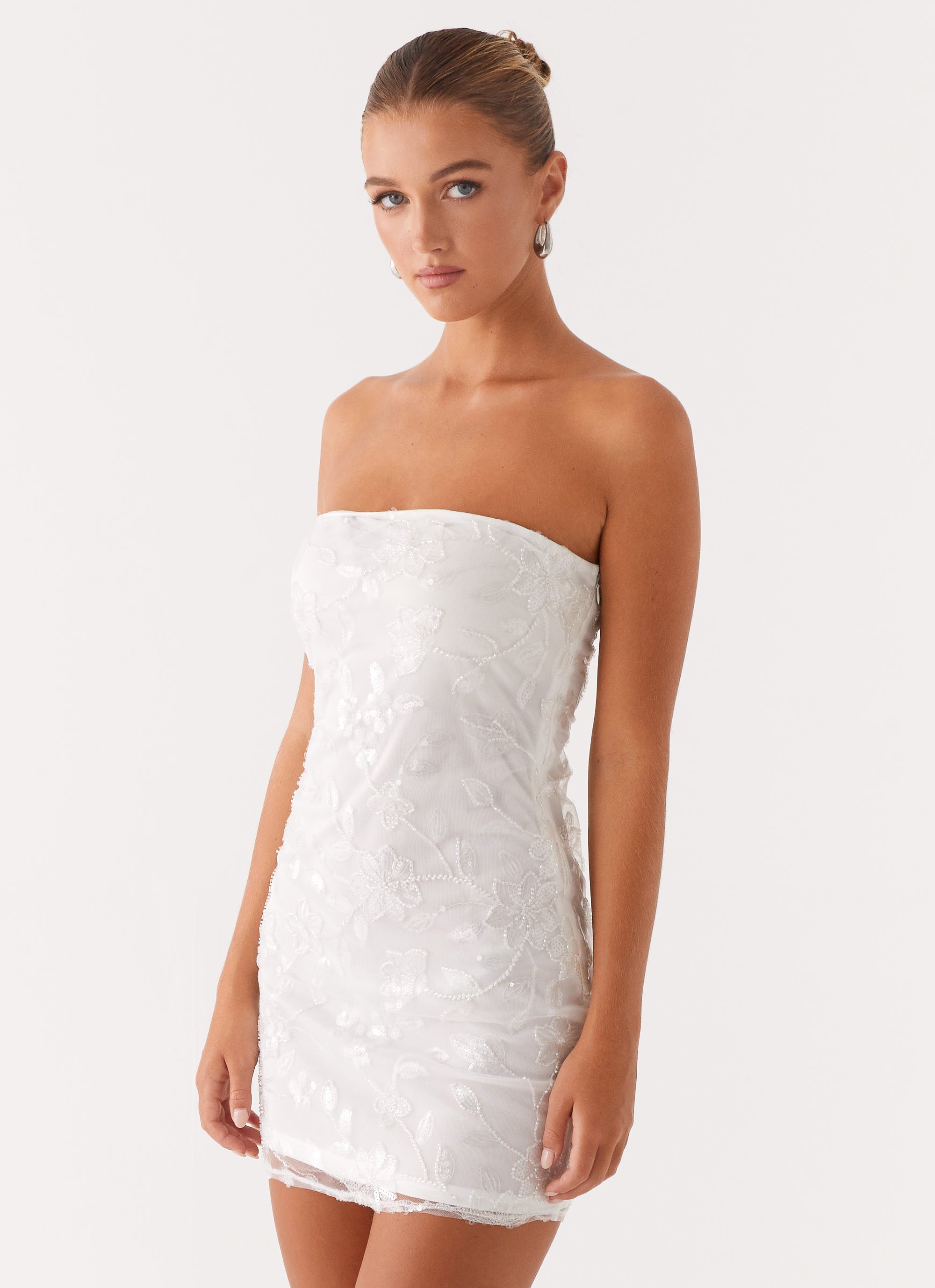 Moorey Beaded Mini Dress - White Silver