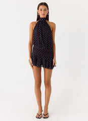 Willow Chiffon Mini Dress - Black Polkadot